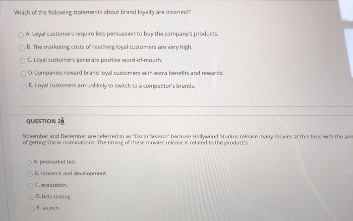 Solved Which of the following statements about brand loyalty | Chegg.com