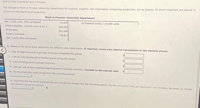 Solved The charges to Work in Process-Assembly Departunent | Chegg.com