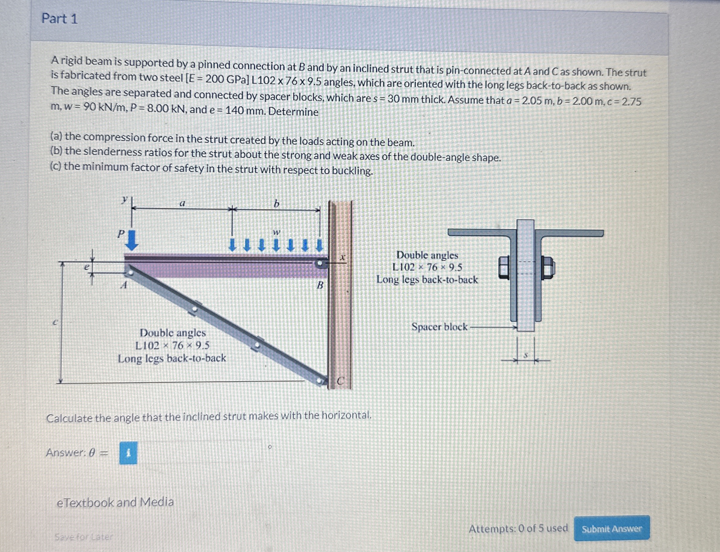 Solved Part 1A rigid beam is supported by a pinned | Chegg.com