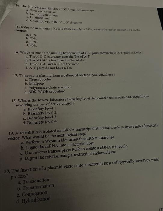 Solved 13. All the following are used in PCR except? a. Taq | Chegg.com