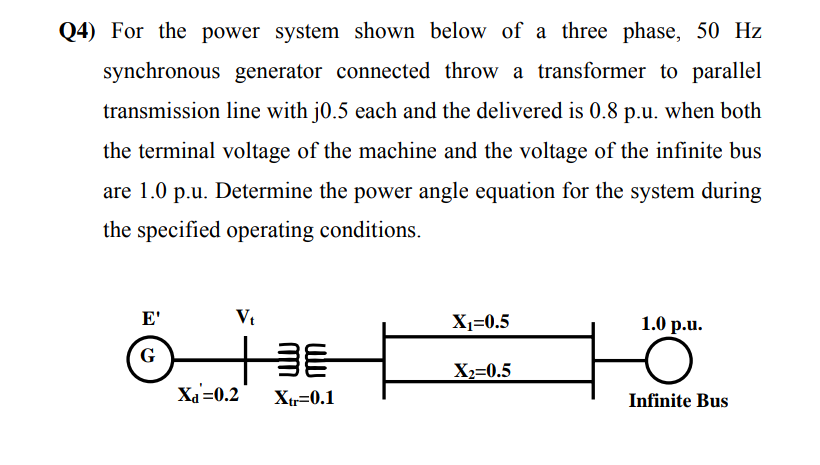 Solved Q4) For the power system shown below of a three | Chegg.com