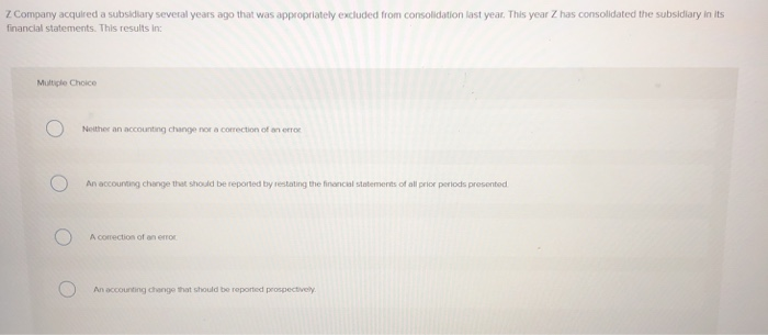Solved Z Company acquired a subsidiary several years ago | Chegg.com