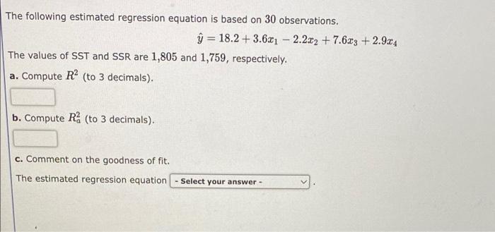 Solved The Following Estimated Regression Equation Is Based | Chegg.com