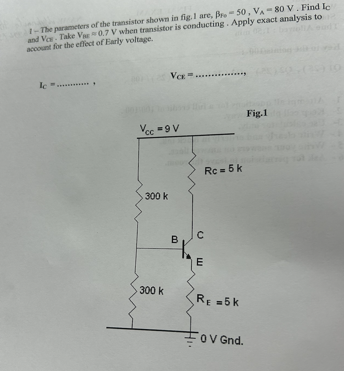 Solved The parameters of ﻿the transistor shown in ﻿fig. 1 | Chegg.com
