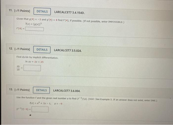 Solved 11. [-/1 Points) DETAILS LARCALCET7 3.4.154D. Given | Chegg.com