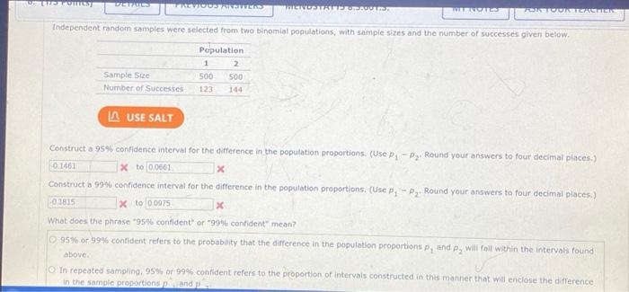 Solved Construct a 95% confidence interval for the | Chegg.com