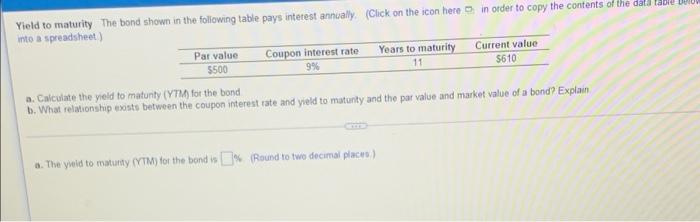 Solved Yield To Maturity The Bond Shown In The Following | Chegg.com