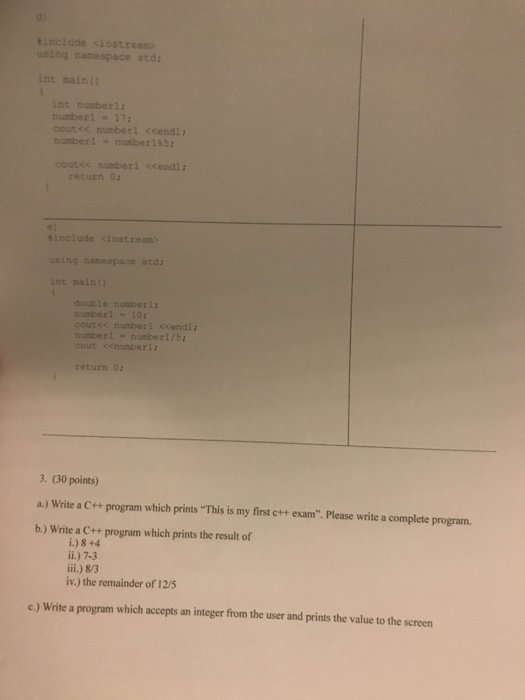 int numberli numberl - 173 cout<< numberl<<endl; return 0; include <iostream> cout<< numberl <cendi berl-nuberl/5; 3. (30 poi
