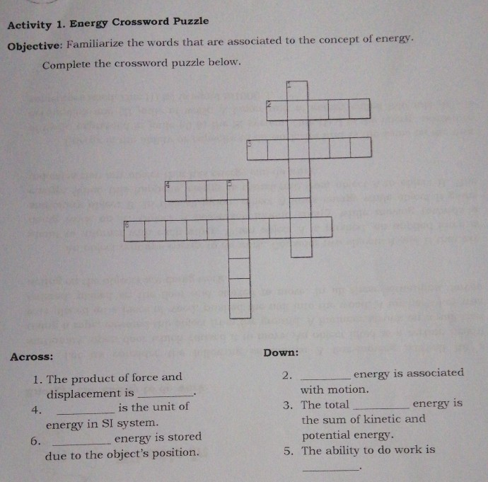 Menek lni Visszanyerje Con Ember Energy Crossword Puzzle Answer Key 