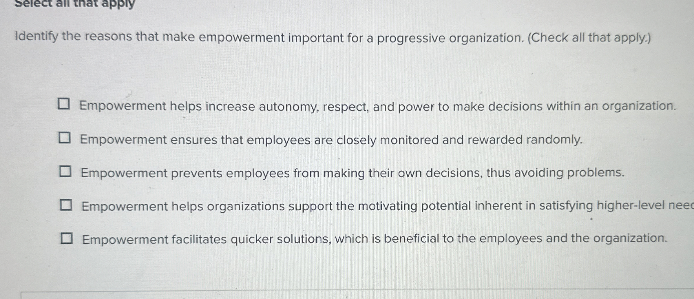 Solved Identify the reasons that make empowerment important | Chegg.com
