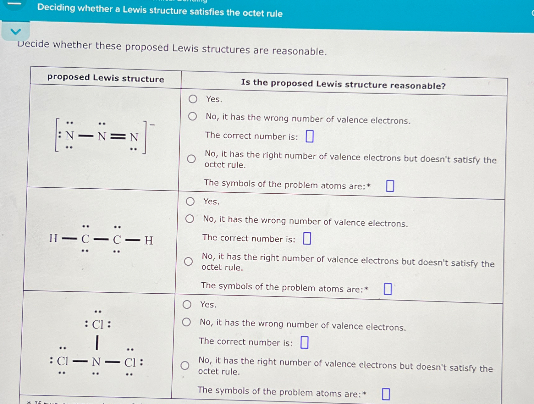 Solved Deciding whether a Lewis structure satisfies the | Chegg.com