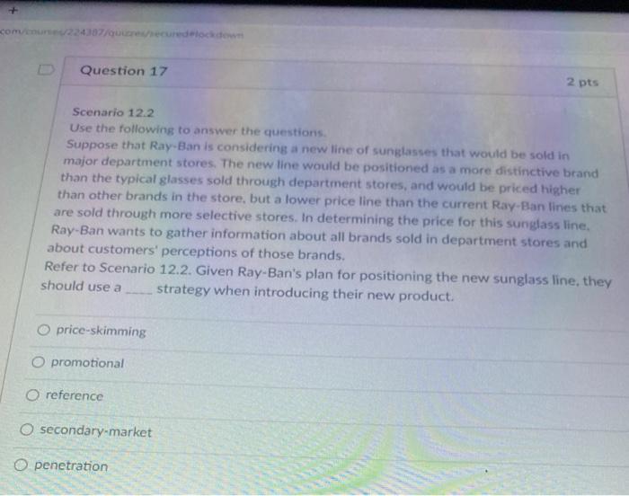Solved com Question 17 2 pts Scenario 12.2 Use the following | Chegg.com