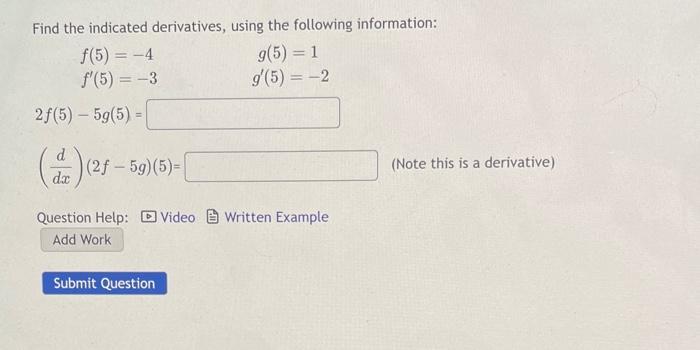 Solved Find The Indicated Derivatives, Using The Following | Chegg.com