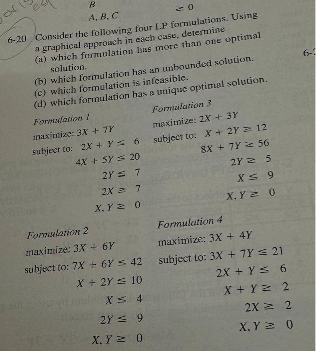 Solved B A, B, C ≥ 0 6-20 Consider The Following Four LP | Chegg.com