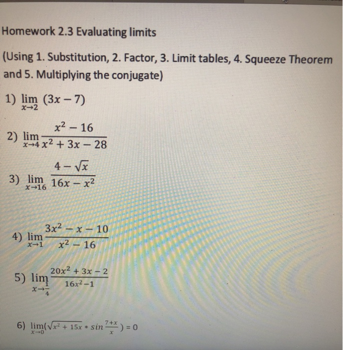 Solved Homework 2.3 Evaluating limits (Using 1. | Chegg.com