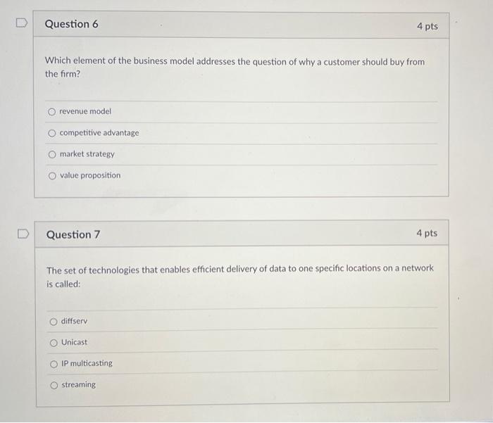 Solved Question 6 4 pts Which element of the business model | Chegg.com