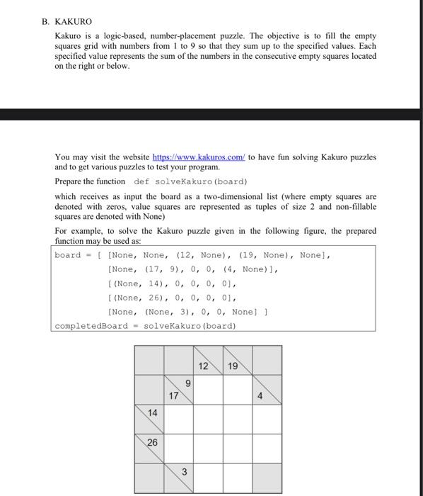 Solved B. KAKURO Kakuro is a logicbased, numberplacement