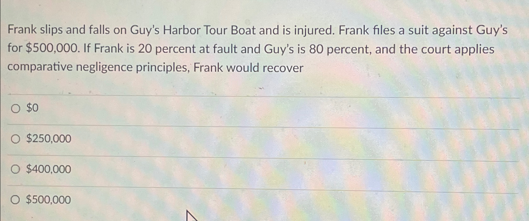 Solved Frank slips and falls on Guy's Harbor Tour Boat and