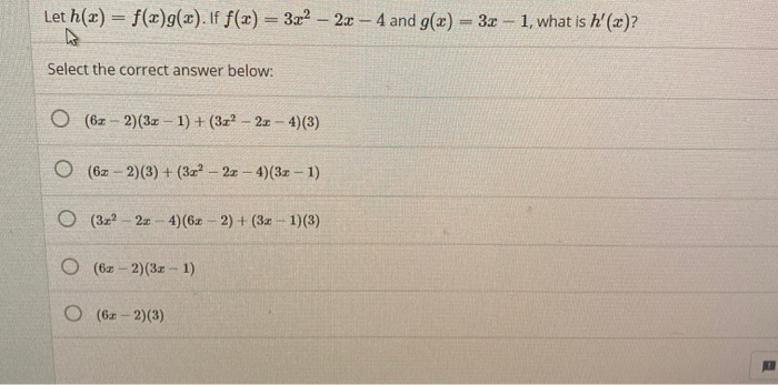 Let H X F X G X If F X 3x 2 2x 4 And G X 3x 1 Chegg Com