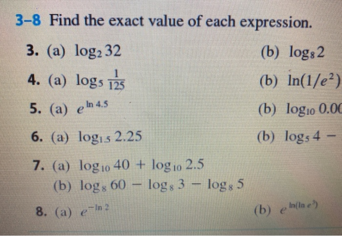Solved 3-8 Find the exact value of each expression. 3. (a) | Chegg.com