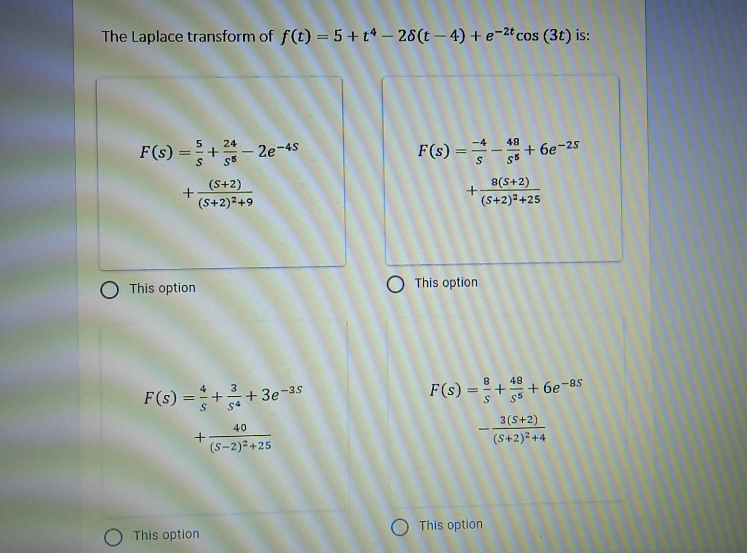 Solved The Laplace Transform Of F T 5 24 28 T 4 Chegg Com
