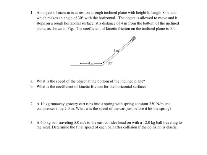 Solved 1. An object of mass m is at rest on a rough inclined | Chegg.com