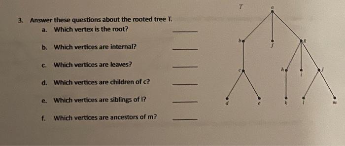 Solved 3. Answer these questions about the rooted tree T. a. | Chegg.com