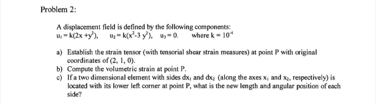 Solved Problem 2:A displacement field is defined by the | Chegg.com