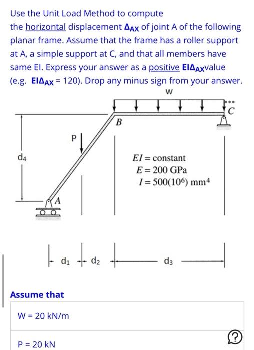 Solved Use the Unit Load Method to compute the horizontal