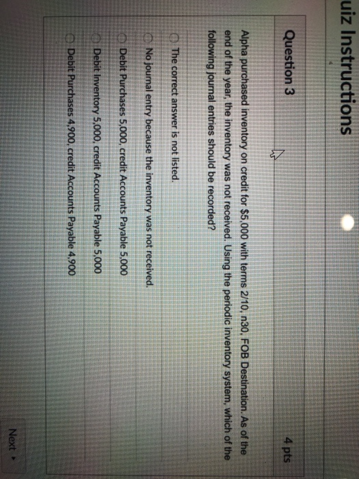 Solved uiz Instructions Question 3 4 pts ho Alpha purchased | Chegg.com