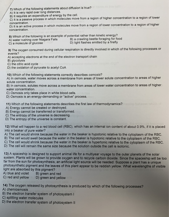 Solved 7) Which of the following statements about diffusion | Chegg.com