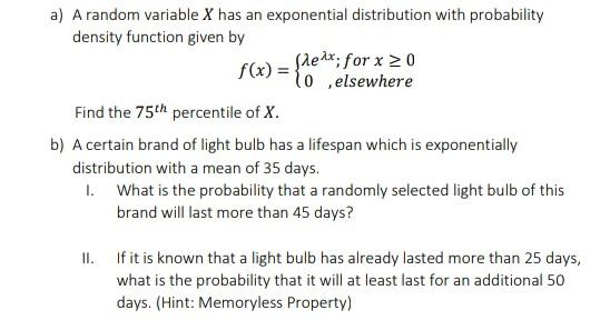 Solved a) A random variable X has an exponential | Chegg.com