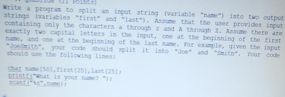 Solved Points) write a progra to split an input string | Chegg.com