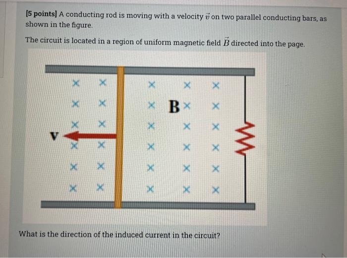 Solved [5 Points] A Conducting Rod Is Moving With A Velocity | Chegg.com