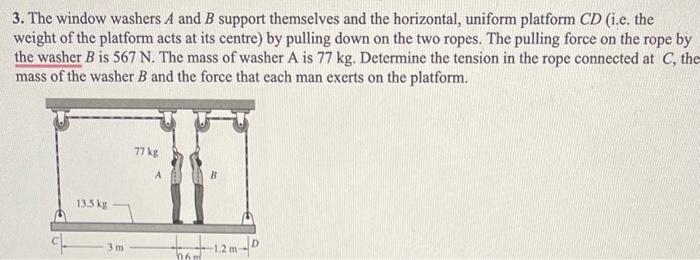 Solved 3. The window washers A and B support themselves and | Chegg.com