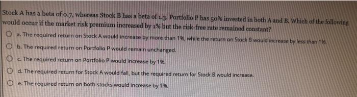 Solved Stock A Has A Beta Of 0.7, Whereas Stock B Has A Beta | Chegg.com