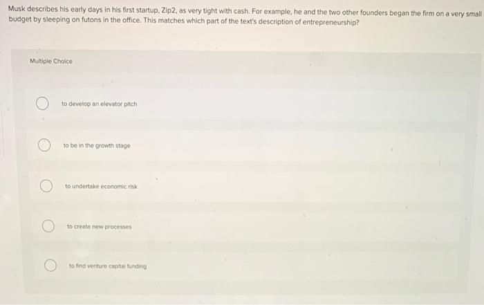 Solved Musk describes his early days in his first startup, | Chegg.com