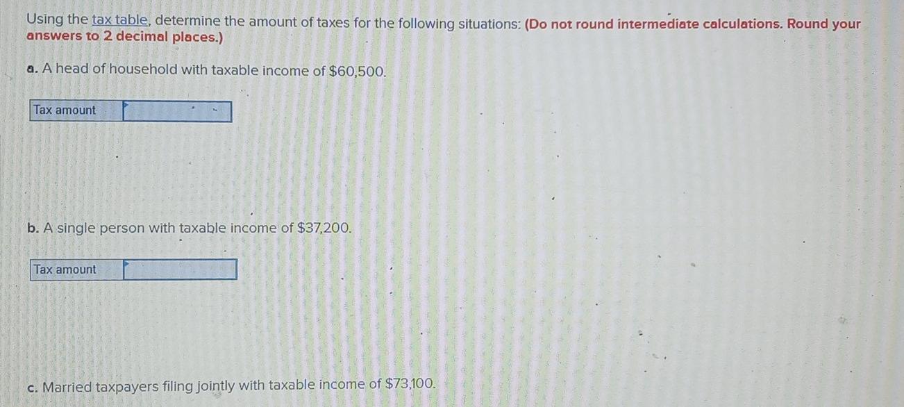 Using the tax table, determine the amount of taxes | Chegg.com