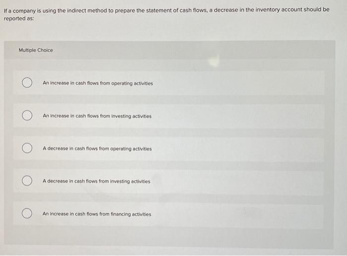 Solved If a company is using the indirect method to prepare | Chegg.com