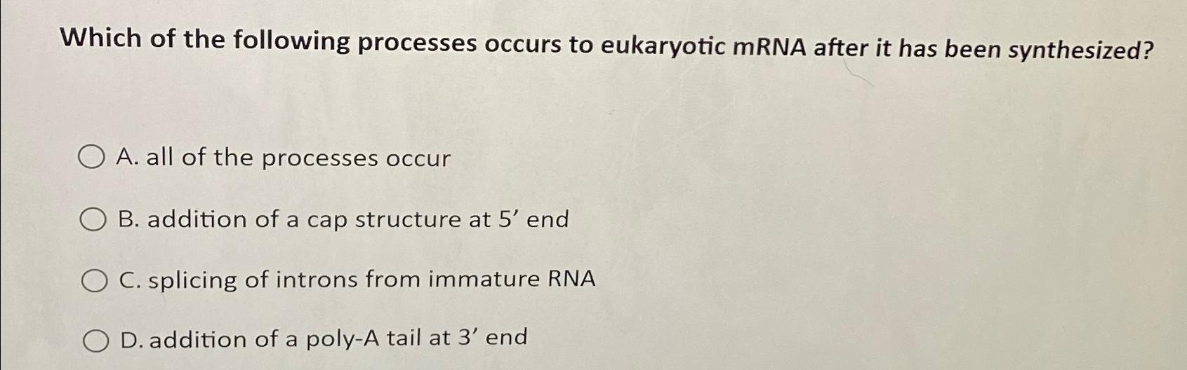 Solved Which of the following processes occurs to eukaryotic | Chegg.com