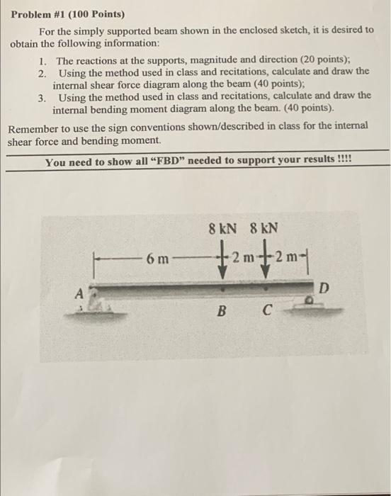 Solved Problem #1 (100 Points) For the simply supported beam | Chegg.com
