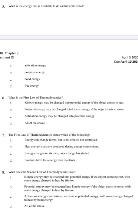 Solved 5. What is the energy that is available to do useful | Chegg.com