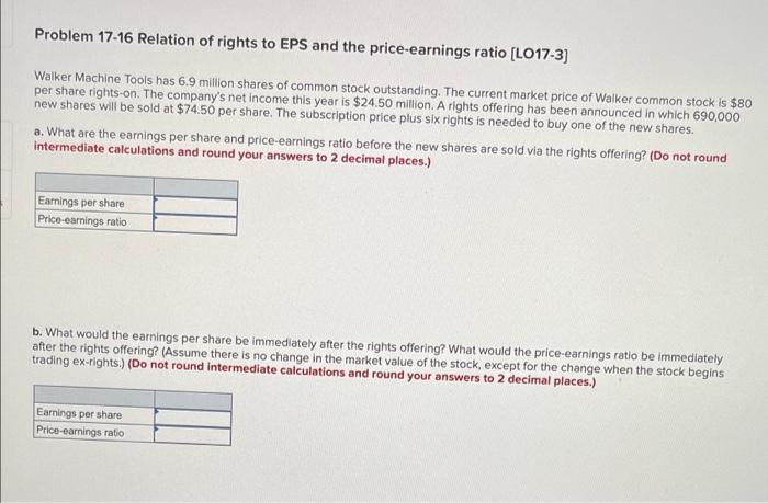Solved Problem 17-16 Relation of rights to EPS and the | Chegg.com