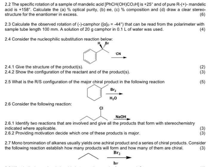 2.2 The specific rotation of a sample of mandelic | Chegg.com