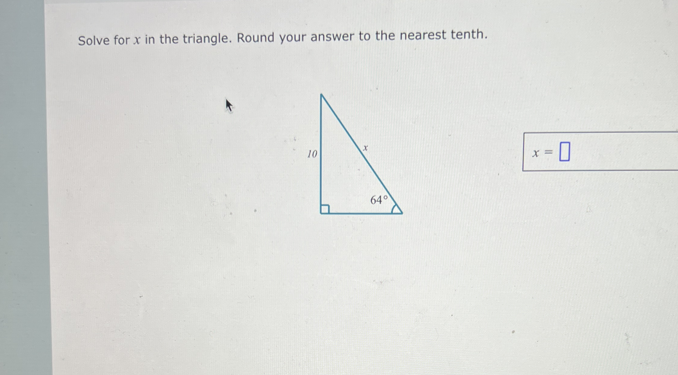 Solved Solve for x ﻿in the triangle. Round your answer to | Chegg.com
