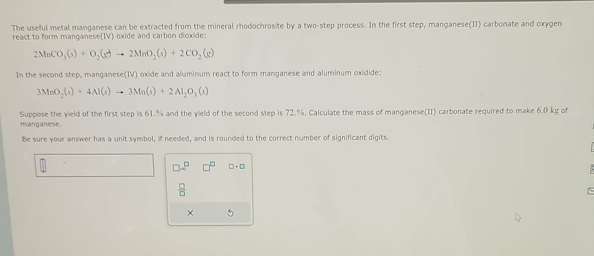Solved The useful metal manganese can be extracted from the