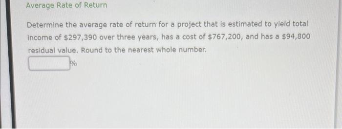 Solved Determine the average rate of return for a project | Chegg.com