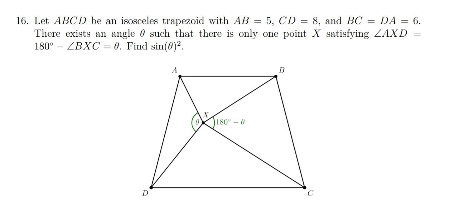 Solved 6. Let ABCD be an isosceles trapezoid with AB=5,CD=8