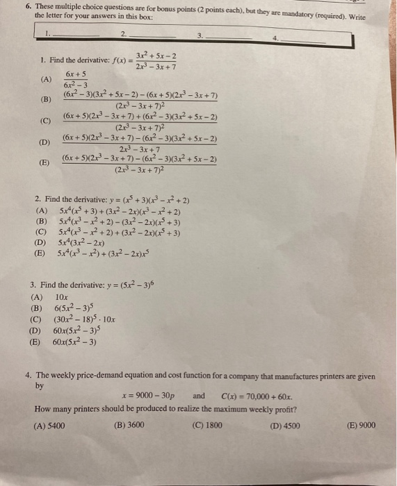 Solved 6. These multiple choice questions are for bonus | Chegg.com