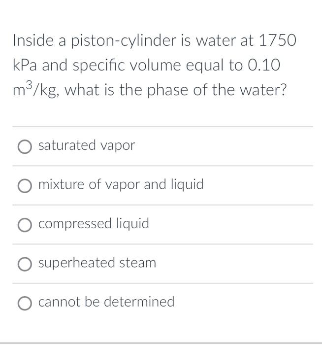 Solved Inside a piston-cylinder is water at 1750 kPa and | Chegg.com